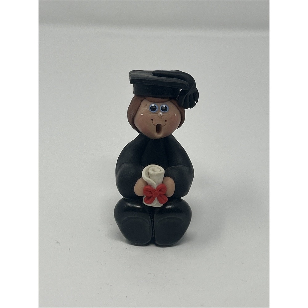 NEW Handmade Polymer Clay Figurine Graduate Graduation with Cap, Gown, Diploma